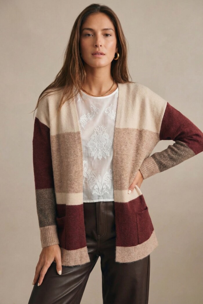Cardigan Rayado Color Block Mocha