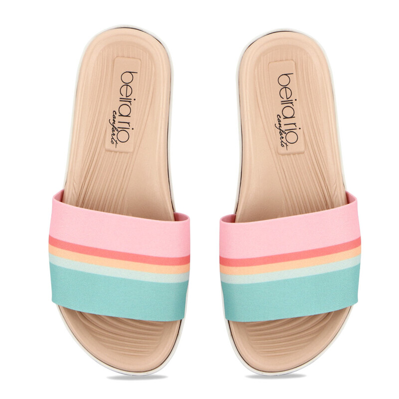 Beira Rio Sandalia Casualtira Ancha Suela Baja Multicolor-rosa Claro