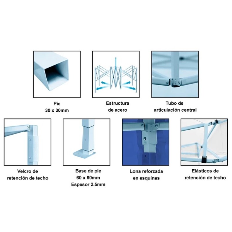 Gazebo Plegable de 3x3m Autoarmable Impermeable Filtro UV Estructura en Acero - Azul Gazebo Plegable de 3x3m Autoarmable Impermeable Filtro UV Estructura en Acero - Azul