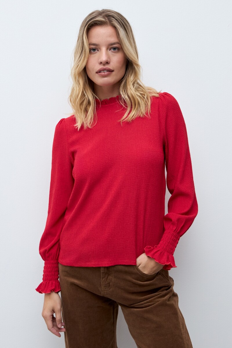 Blusa romántica puño punto smock rojo