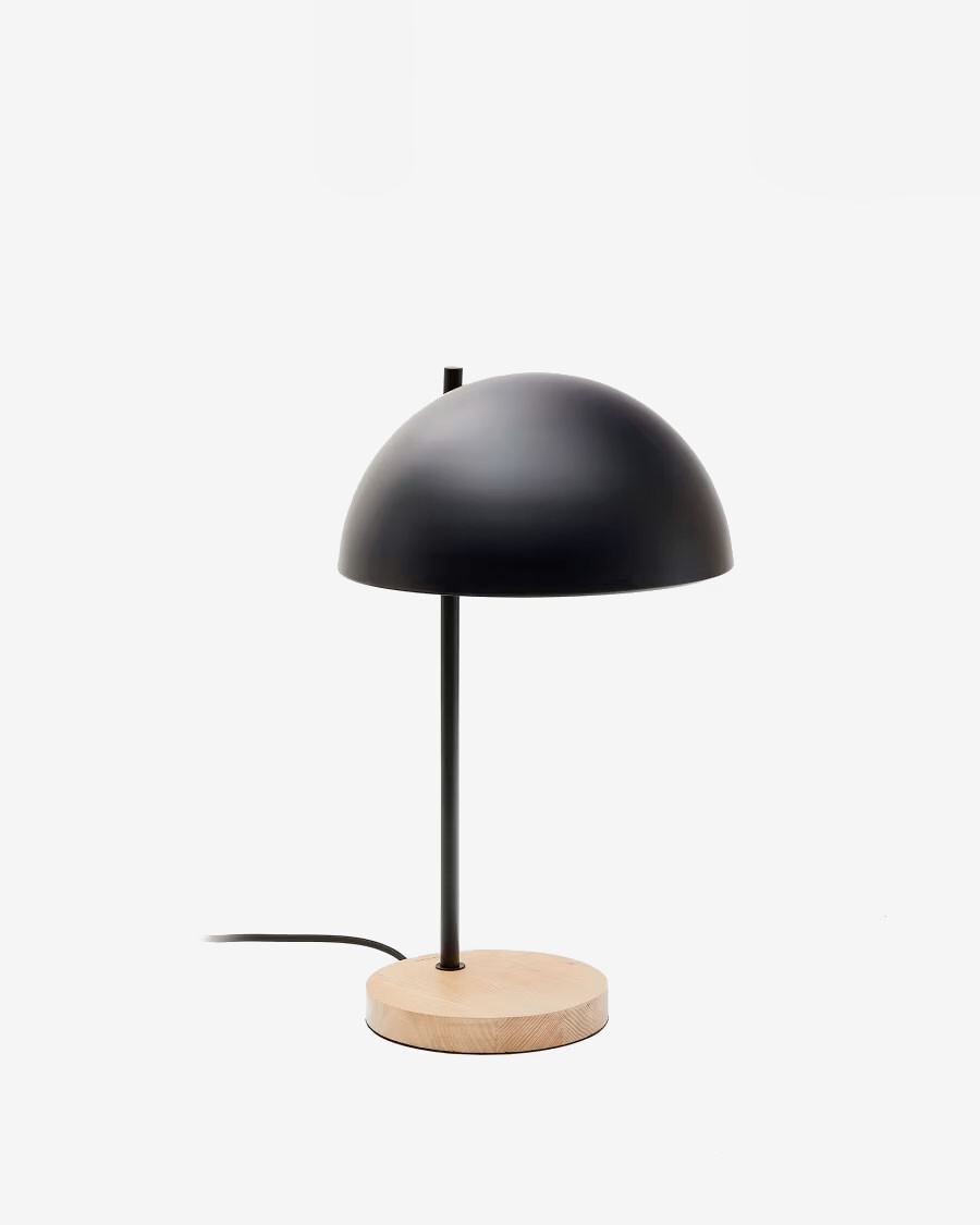 Lámpara de mesa Catlar de madera de fresno y metal con acabado pintado negro