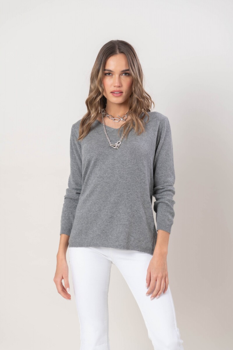 Sweater escote V cashmere - Gris 