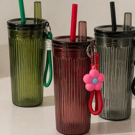 Vaso acrílico con sorbito y colgante flor 750ml Rosado