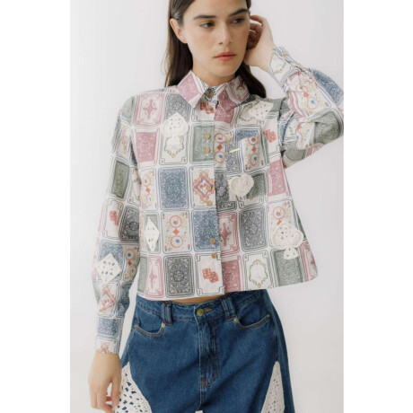 PRE VENTA Camisa Azar Print Crochet Ludika White