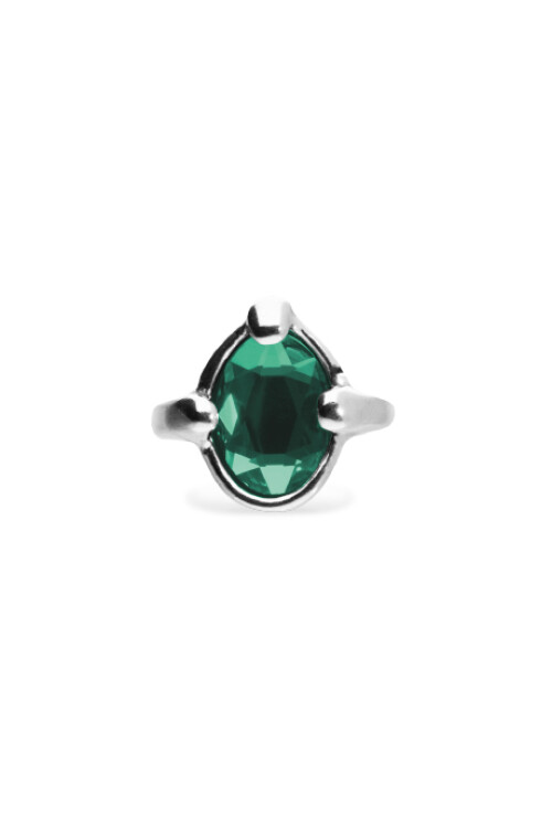 ANILLO DE ALEACIÓN DE METALES BAÑADO EN PLATA DE LEY CON UN CRISTAL FACETADO VERDE Anillo