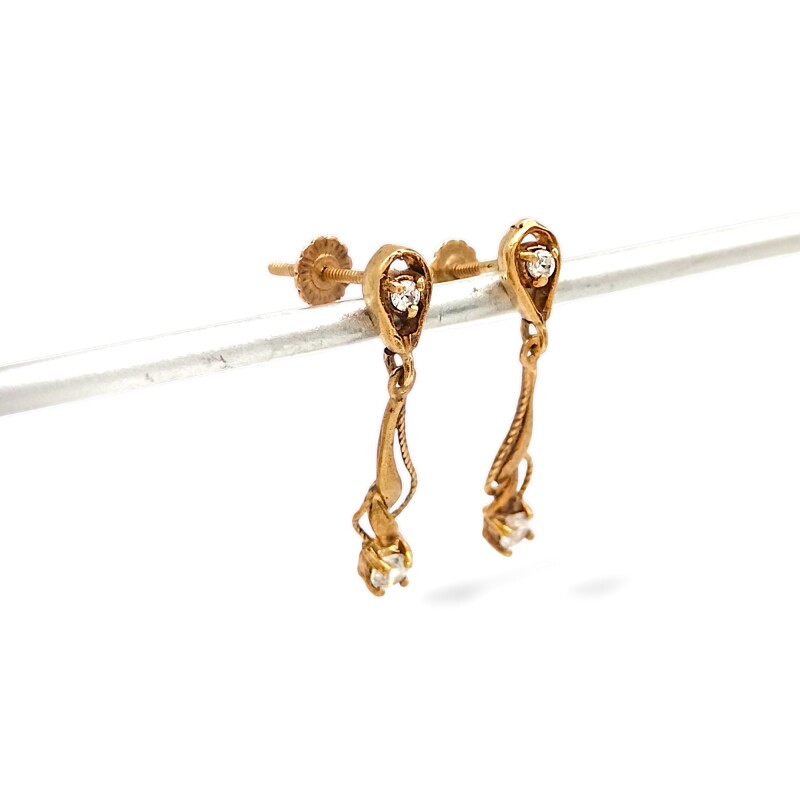Caravanas colgantes Vintage de oro- Oro bajo - Zirconias - CA8097 conpiedra
