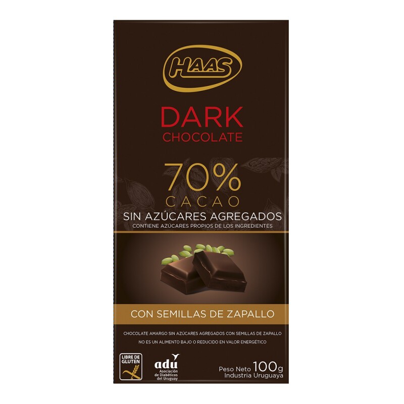 Haas Tableta Chocolate Amargo S/azucar Zapallo 100 Grs. Haas Tableta Chocolate Amargo S/azucar Zapallo 100 Grs.
