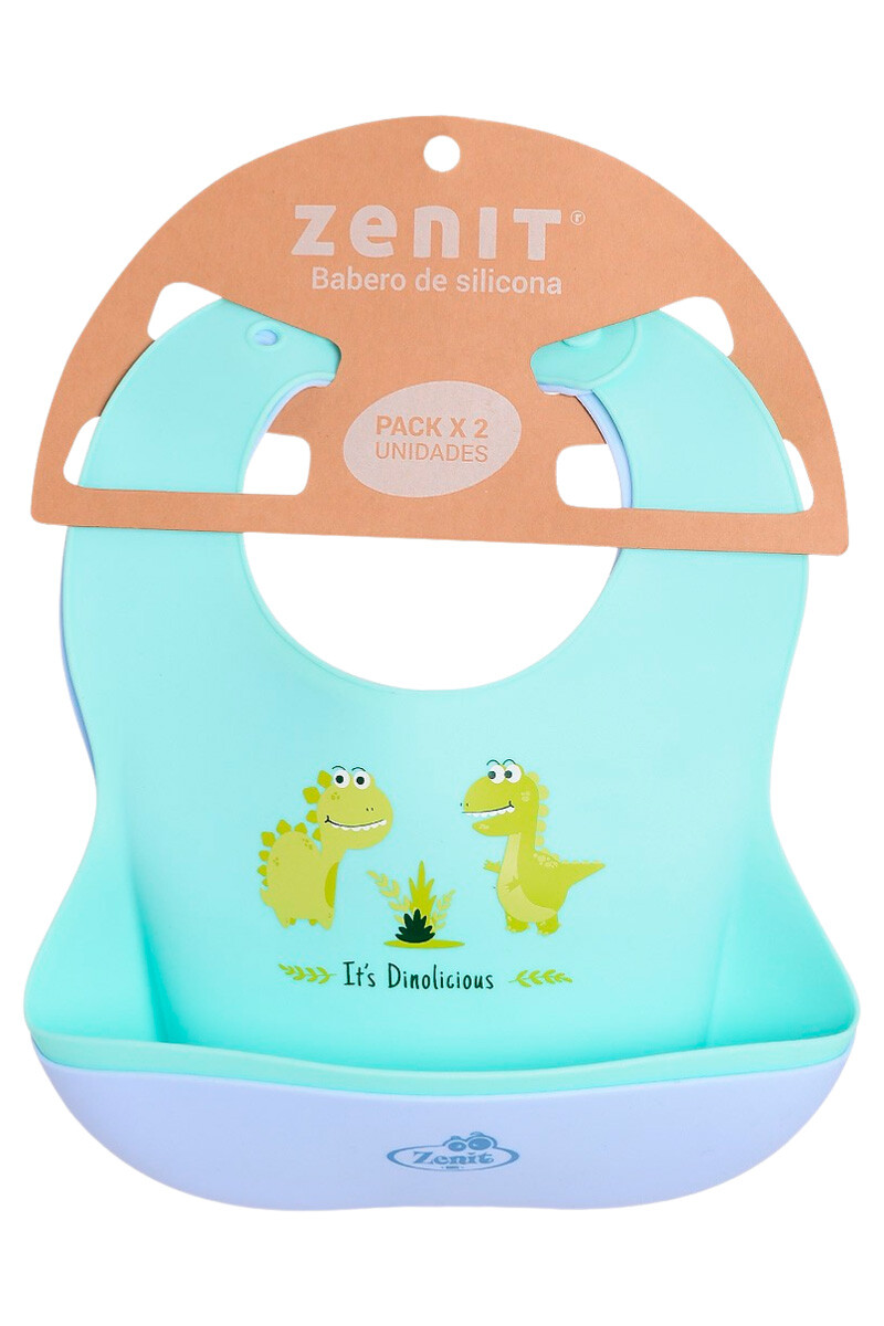 PACK 2 BABEROS DE SILICONA CELESTE/AZUL 