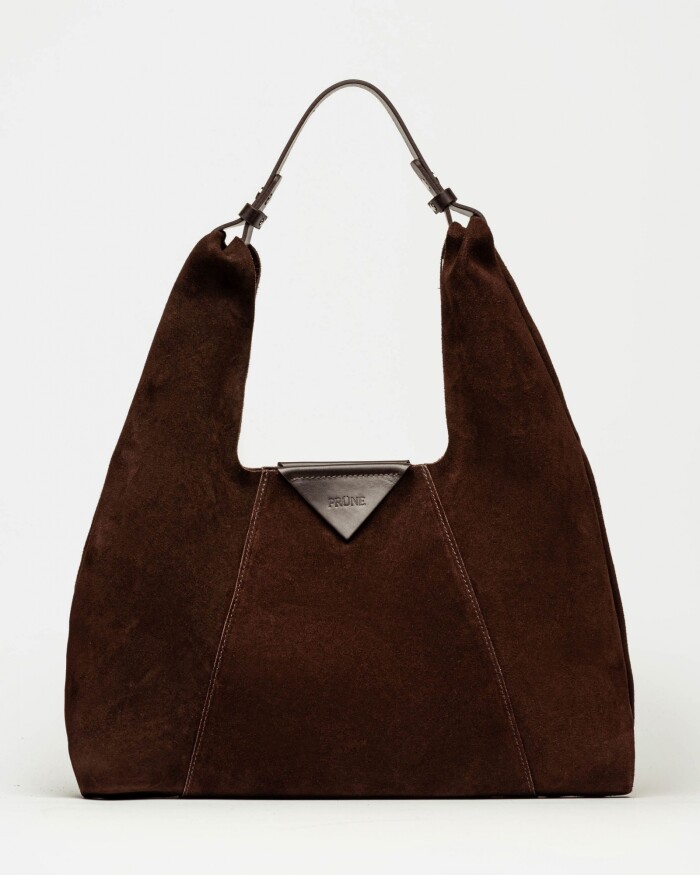 Cartera al hombro The Shopping en cuero gamuza Chocolate Niquel