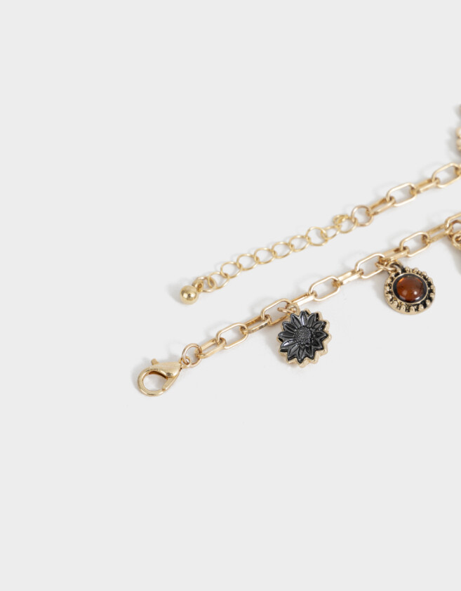 Pulseras Flexibles Sets Color Tendencia Pulsera Multi Dijes - Dorado