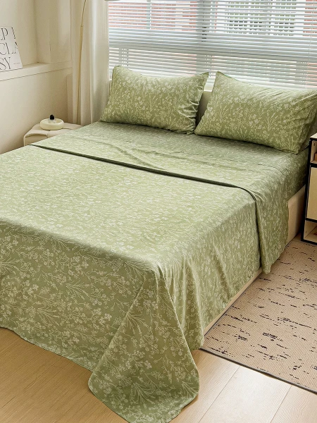 JUEGO DE SÁBANAS SOMMIER FLORAL VERDE