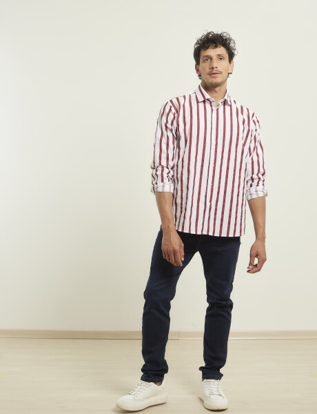 012411 CAMISA HARRINGTON LABEL Blanco/bordo