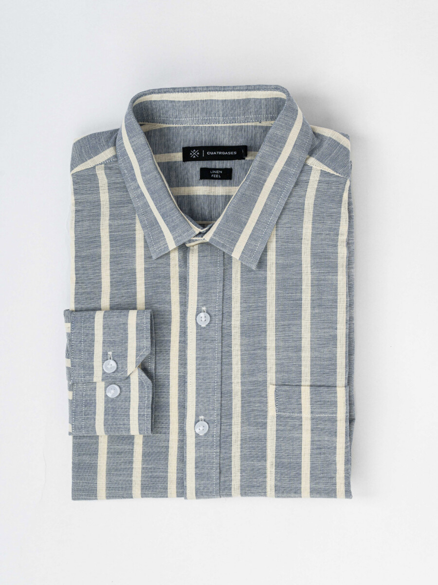 Camisa m/l efecto lino rayada - azul 