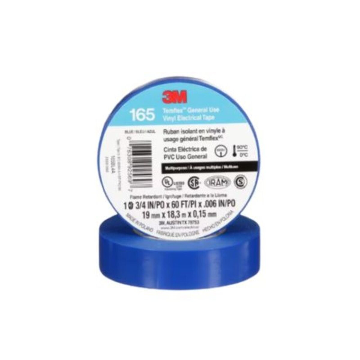 CINTA AISLADORA TEMFLEX 165 AZUL 19MM X 18M - 3M 