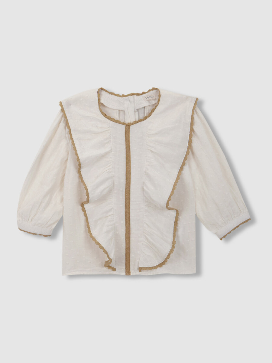 Blusa Manga Al Codo Con Tiras Bordadas Crudo