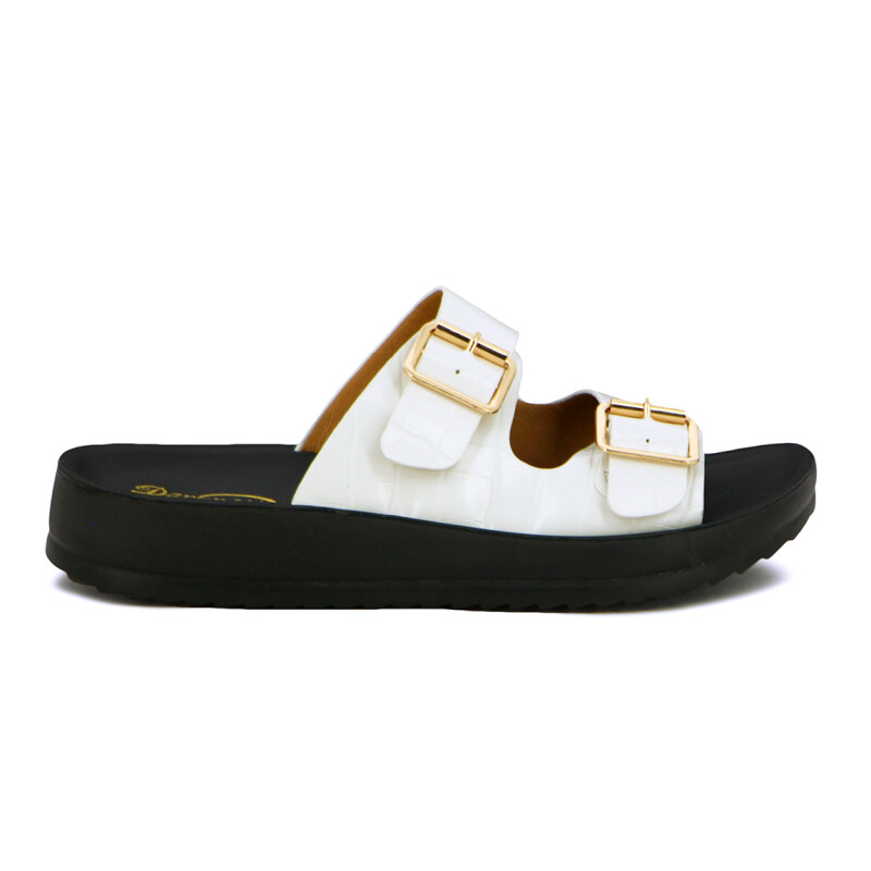 Sandalias Mujer Darkness Dos Tiras Con Hebilla Blanco