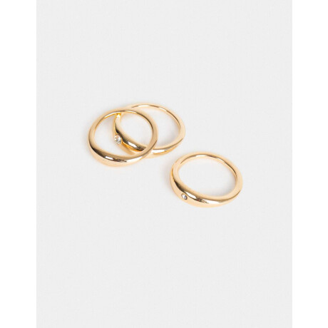 Set De Anillos Dorados Con Strass Dorado