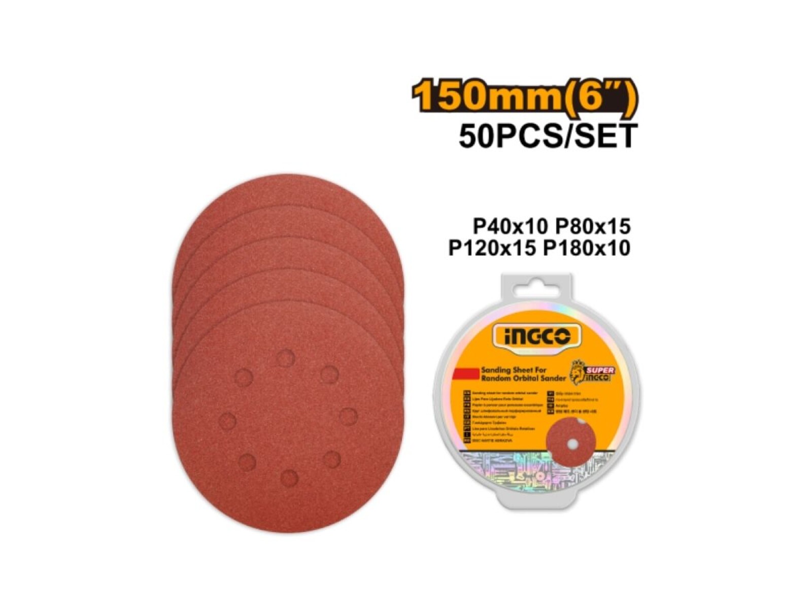 SET X50 LIJAS 6" 150MM PARA ROTORBITAL GRANO 40 80 120 180 