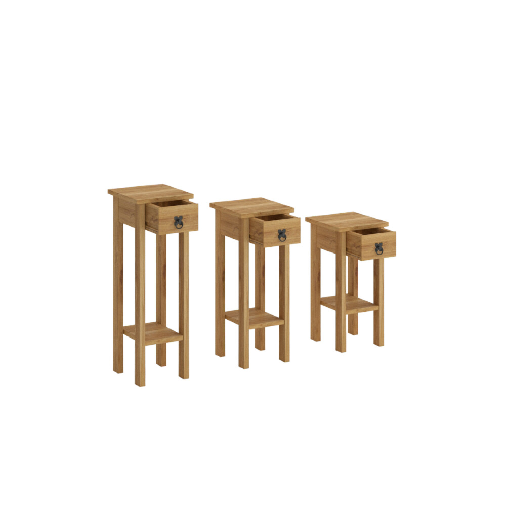 Conjunto Set De Mesas Pedestal Madera Maciza Linea Mexicana Natural