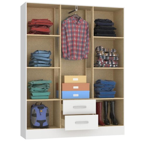 Combo Sommier Super Mega 2 Plazas Ropero 6 Puertas Con Perchero y Respaldo con Mesas de Luz - Blanco Combo Sommier Super Mega 2 Plazas Ropero 6 Puertas Con Perchero y Respaldo con Mesas de Luz - Blanco
