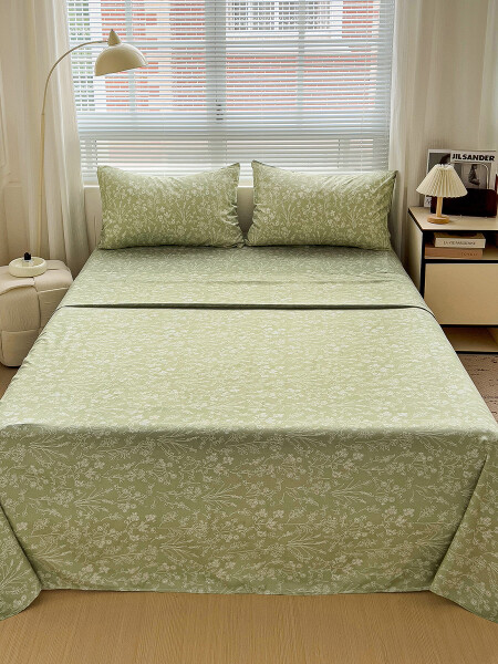 JUEGO DE SÁBANAS SOMMIER FLORAL VERDE