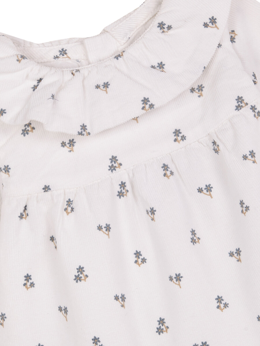 Vestido De Pana De Flores Blanco Roto