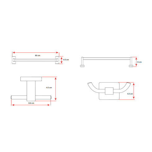 SET DE ACCESORIOS CUADRADO METAL LINEA ZINC COLOR CROMO CROMO