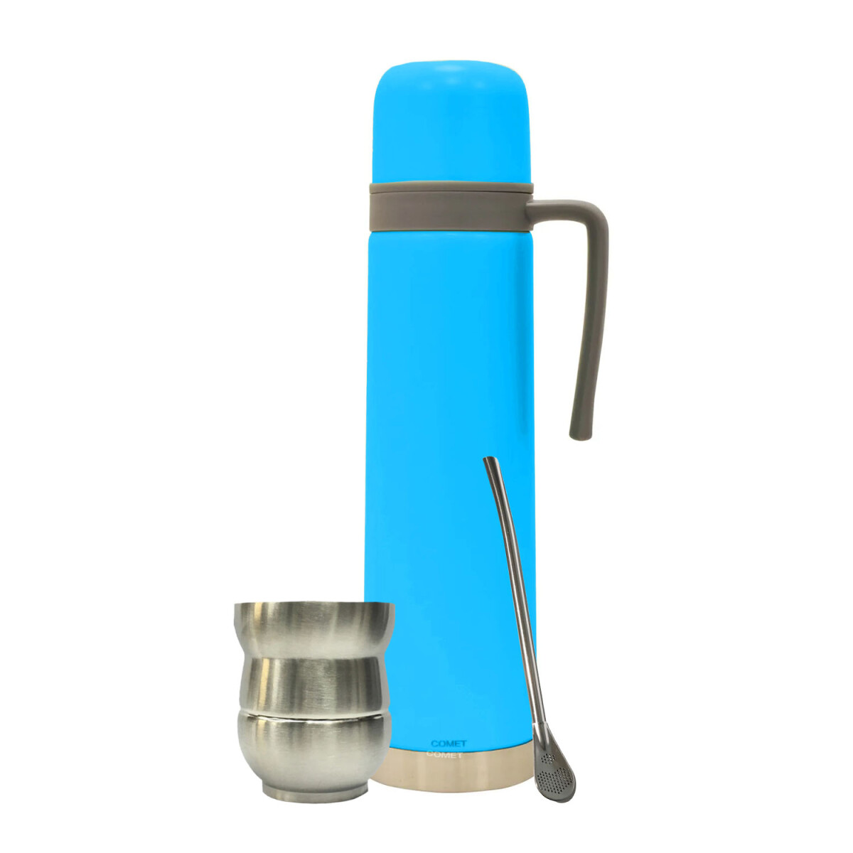 Set Matero Termo 750ml +mate lavable 140ml +bombilla regalo - Plateado 