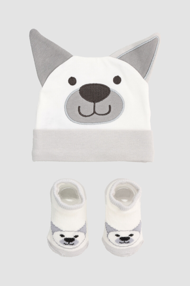 Set gorros escarpines algodon - gris Celeste