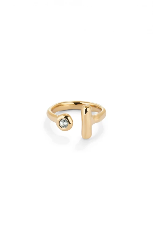 ANILLO ABIERTO BAÑADO EN ORO 18K CON TOPACIO BLANCO Anillo