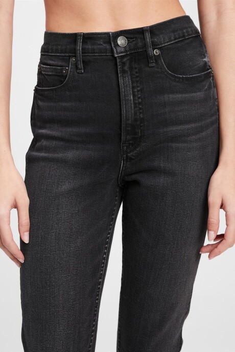 Jean Vintage Slim Tiro Alto Mujer Washed Black