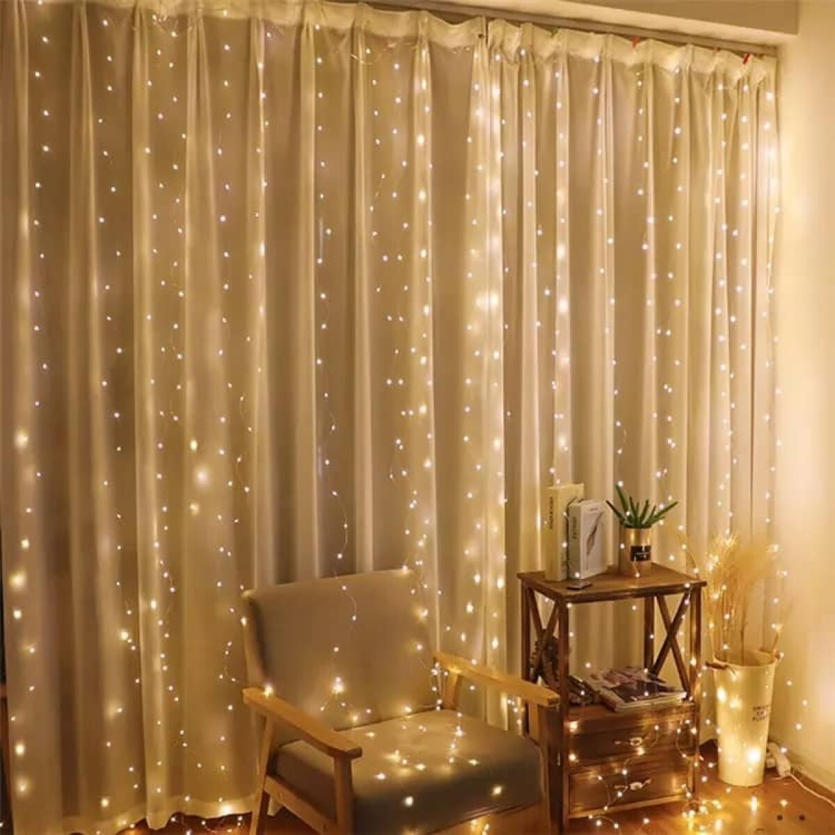Cortina lluvia luces led cálida decoración 3x3mts 