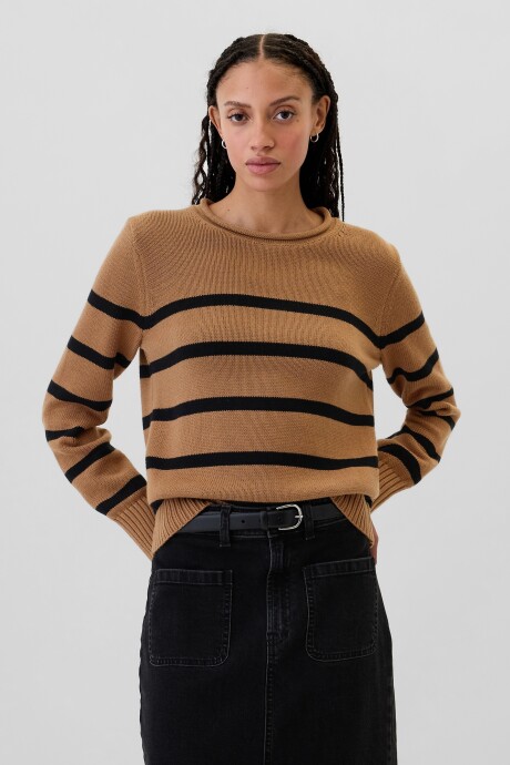 Buzo Algodón Mujer Camel Stripe