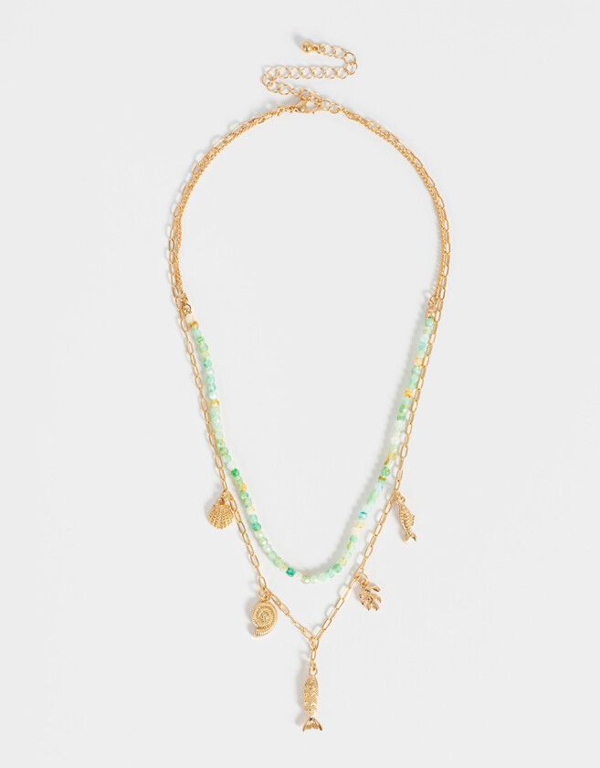 Collares Cortos Con Piedra Natural Collar Corto Layer Con Piedras Natural - Dorado