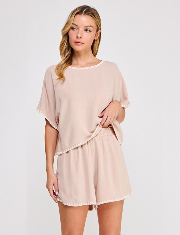 Blusa Lino Detalle Borado BEIGE