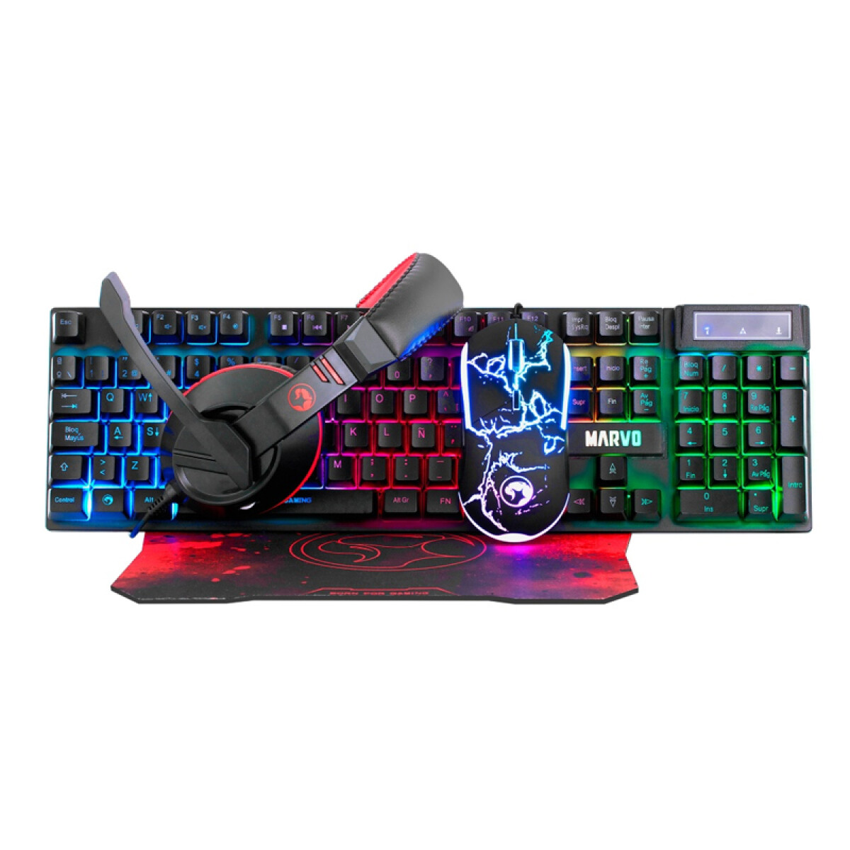 Combo Gamer Marvo: Teclado+Mouse+Mousepad+Auricular - Unica 