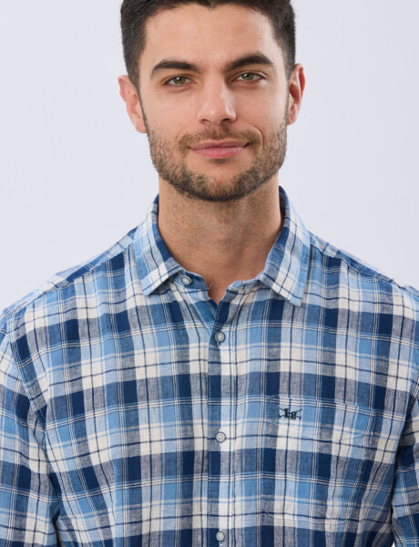 CAMISA CUADROS DE LINO Celeste