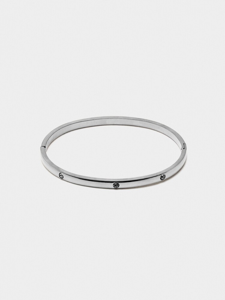Pulsera Rígida Con Cristales - Acero Inoxidable plateado