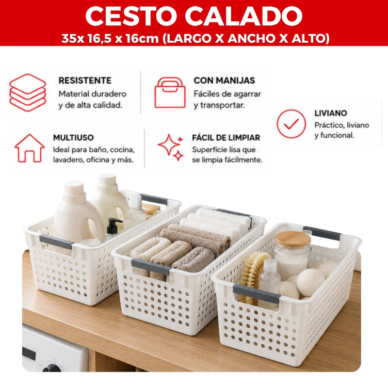 Cesto calado angosto M 35 X 16,5 X 16 BLANCO