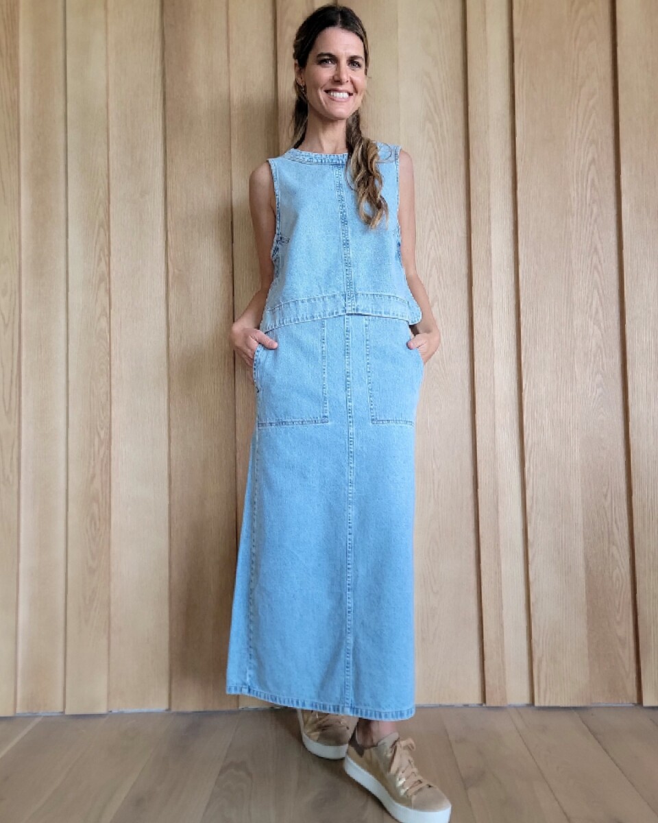 Pollera Gardenia - Denim Celeste 