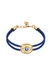 PULSERA DE CUERO DOBLE AZUL CON DETALLE DE OJO EN ALEACIÓN DE METALES BAÑADO EN ORO DE 18K Y CRISTAL Pulsera