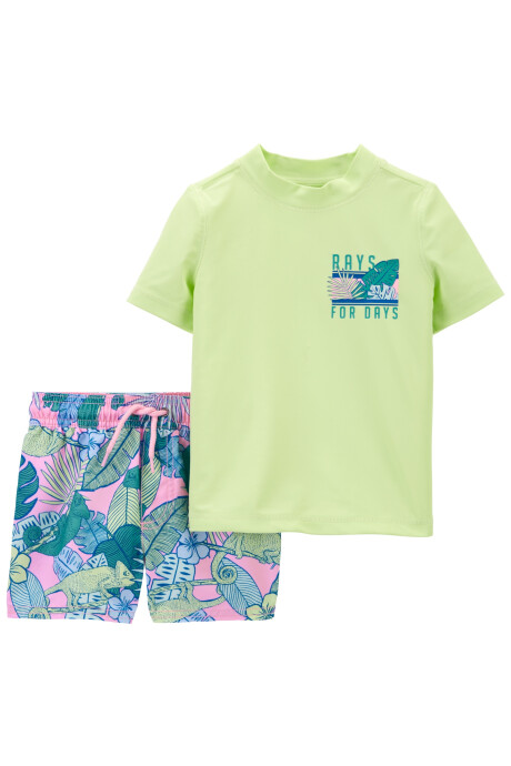 Traje de baño dos piezas con protección UPF 50+ diseño tropical Sin color