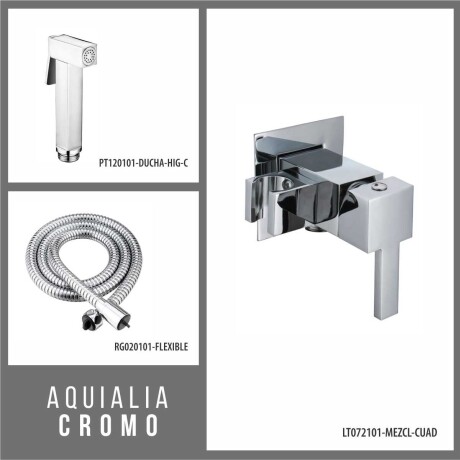 JUEGO COMPLETO DE DUCHA HIGIENICA CUADRADA, MEZCLADORA (AGUA FRIA Y CALIENTE) DE EMPOTRAR Y FLEXIBLE DE ACERO INOX. AQUALIA 000