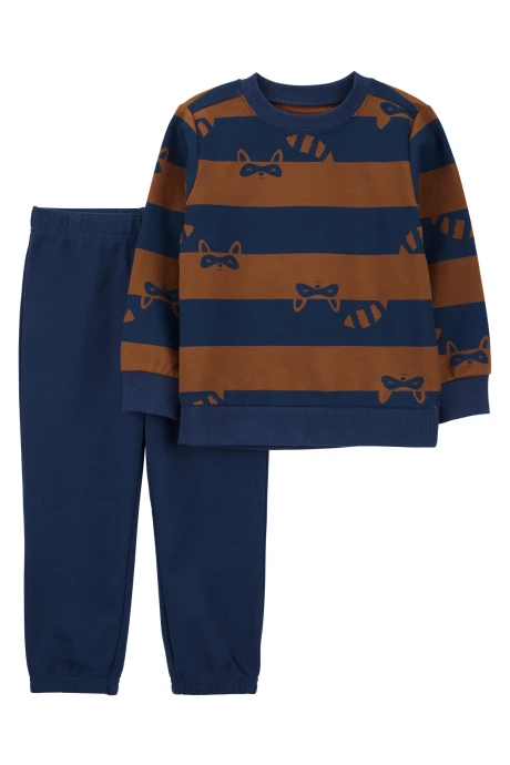 Set dos piezas de algodón, pantalón y buzo, estampa mapache Set dos piezas de algodón, pantalón y buzo, estampa mapache