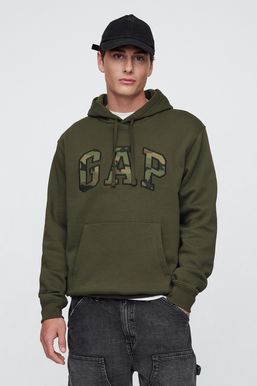 Buzo Canguro Logo Gap Camo Hombre Black Moss