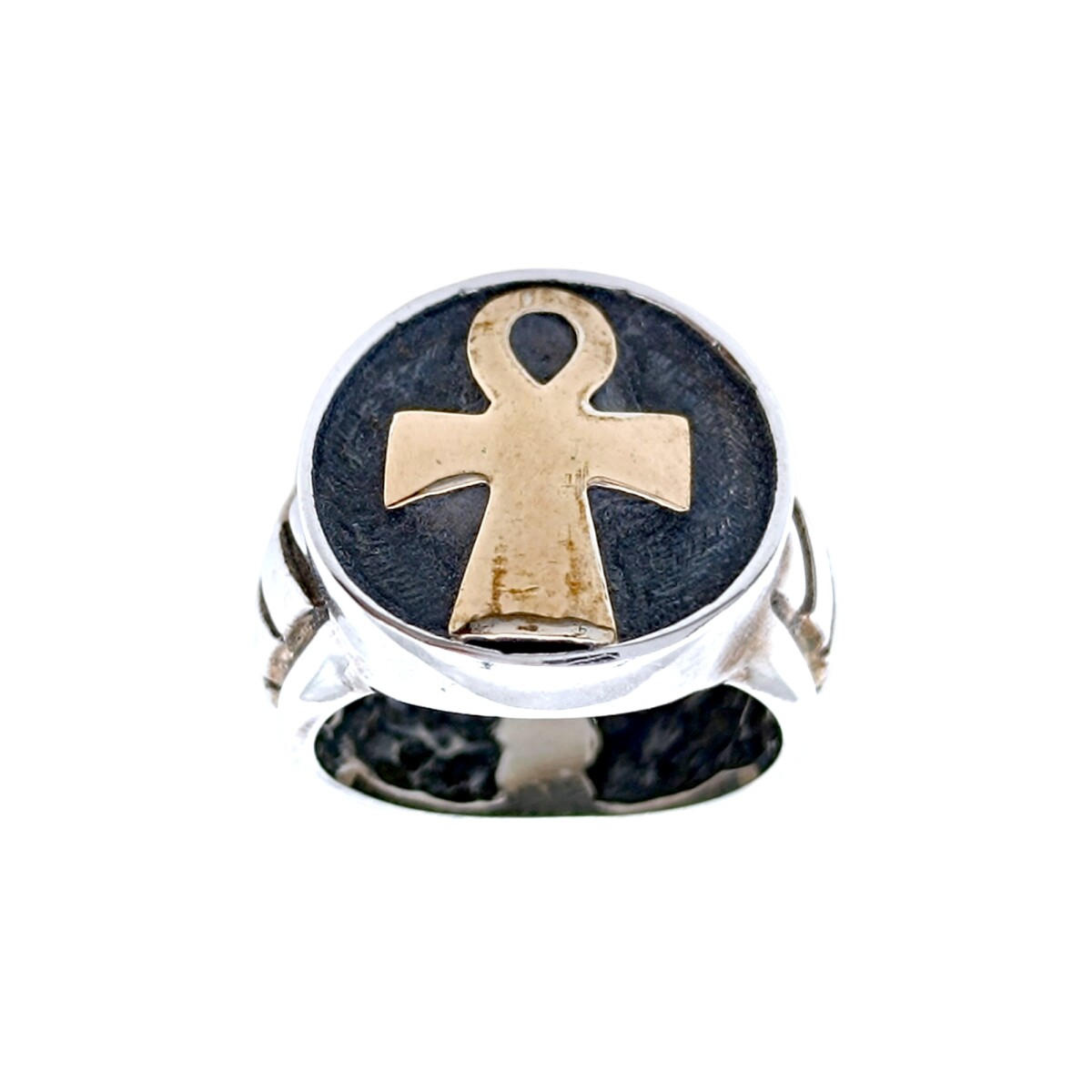 Anillo Cruz Egipcia-Plata y Oro-Sin Piedra-AN5090 - sinpiedra 