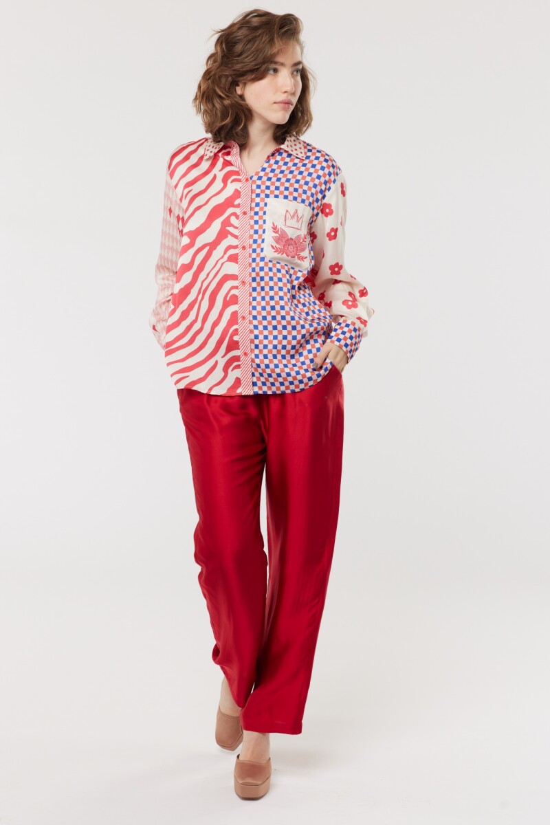 ISABEL MIXED PRINT SHIRT Rouge