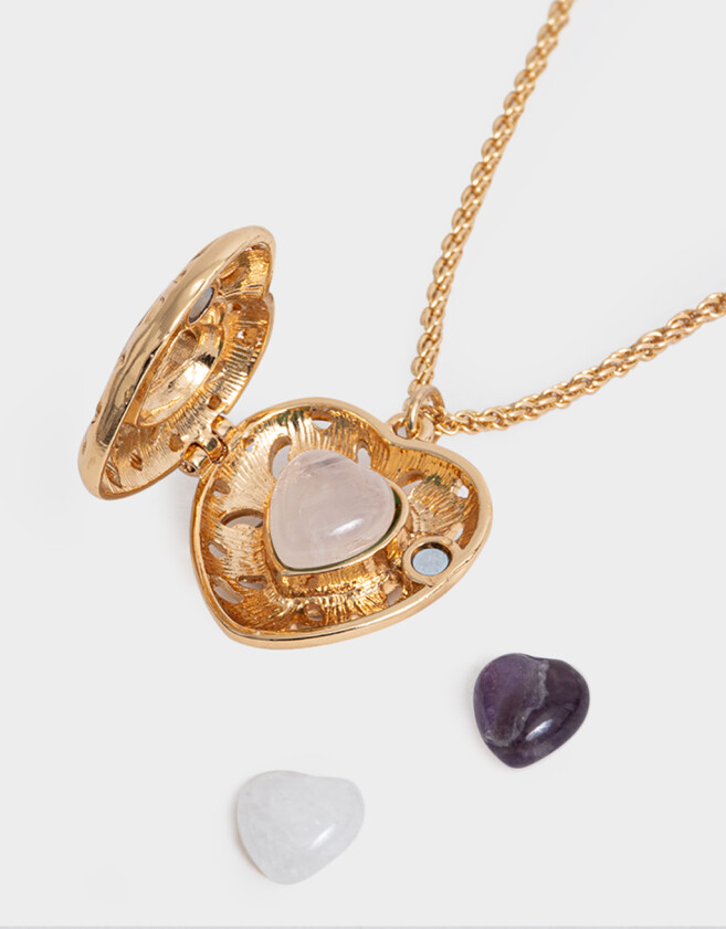 Bijouterie Set Bañada en Oro Set De Cadena Con Relicario Y Piedras - Dorado