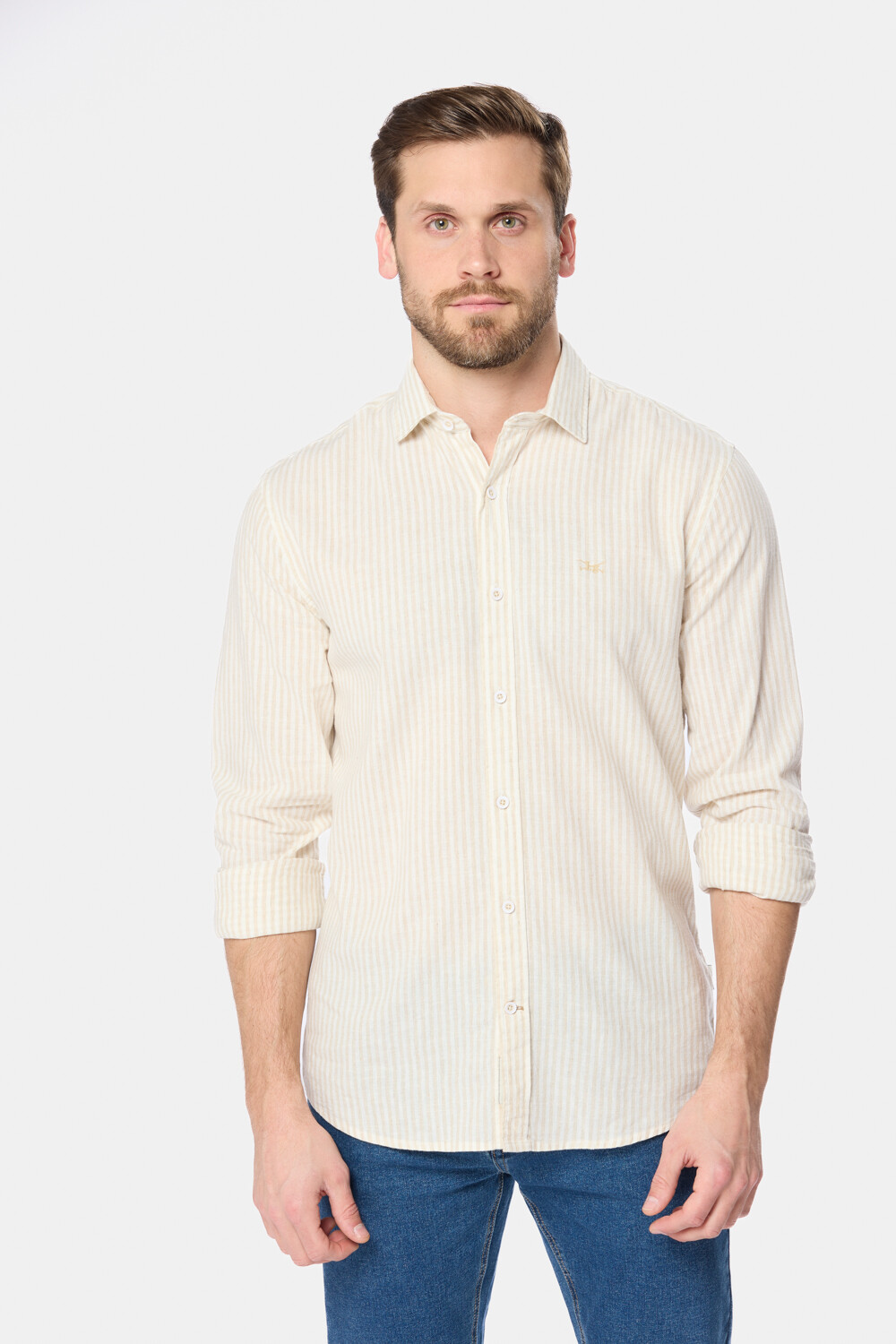 CAMISA DE LINO RAYADA Beige