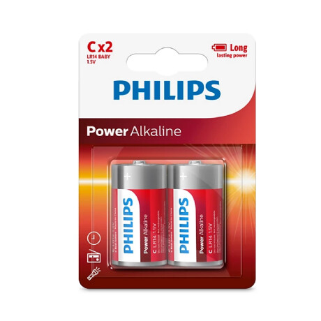 Pack X2 Pilas Philips Alcalinas Tipo C ROJO